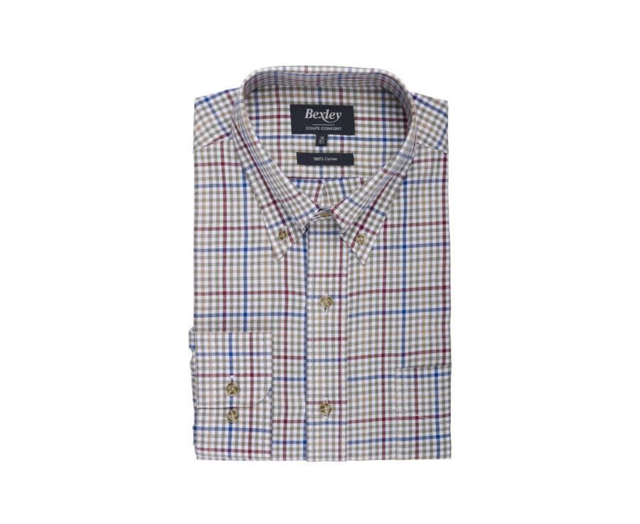 Chemise flanelle - Carreaux Kaki Rouge et Bleu - SHANTON