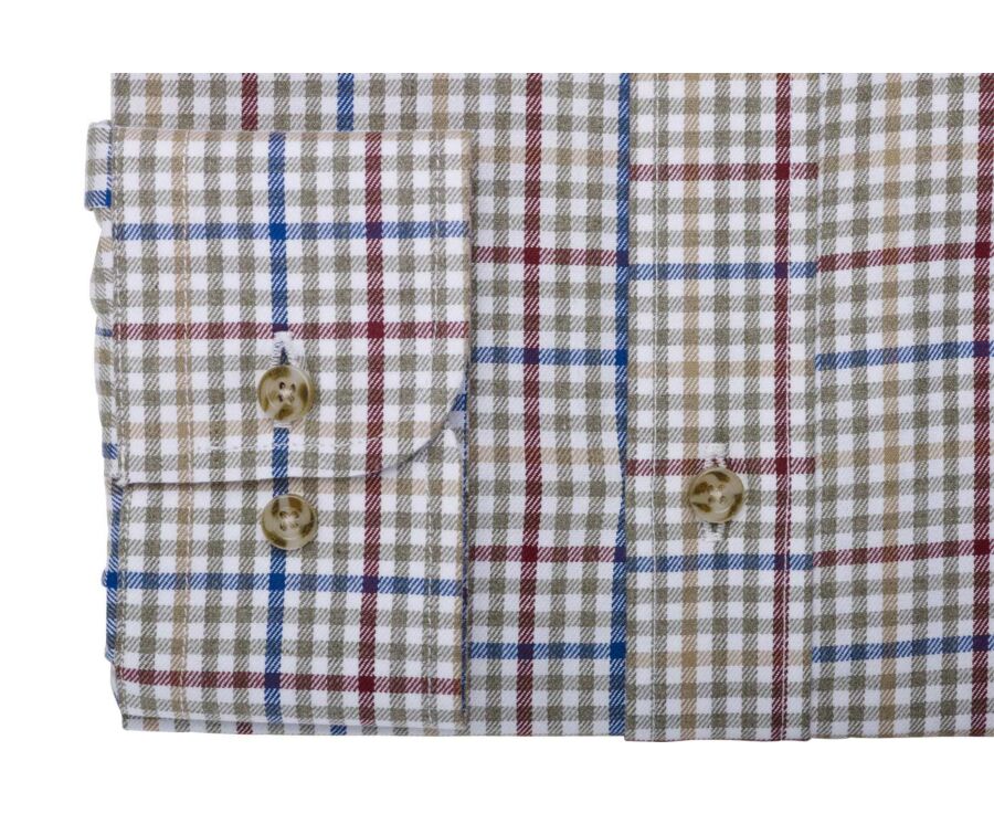 Chemise flanelle - Carreaux Kaki Rouge et Bleu - SHANTON