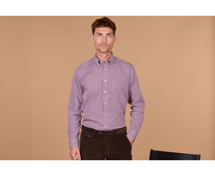 Chemise homme vichy bordeaux en popeline - JACEN