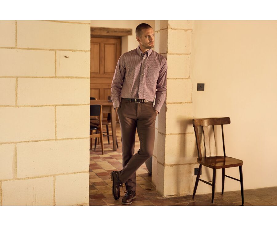 Chemise homme vichy bordeaux en popeline - JACEN