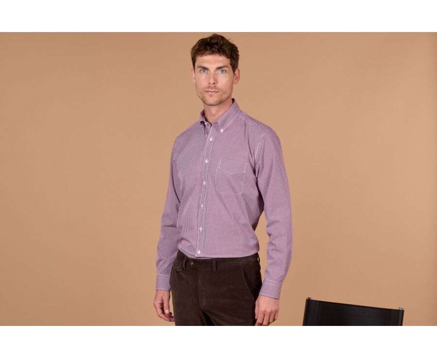 Chemise homme vichy bordeaux en popeline - JACEN