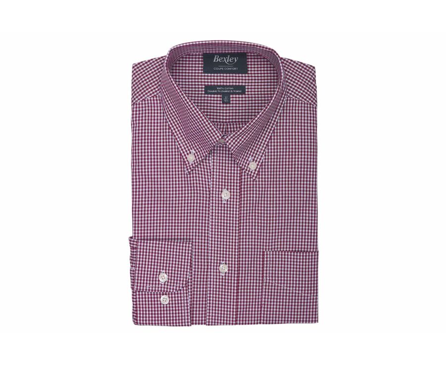 Chemise homme vichy bordeaux en popeline - JACEN