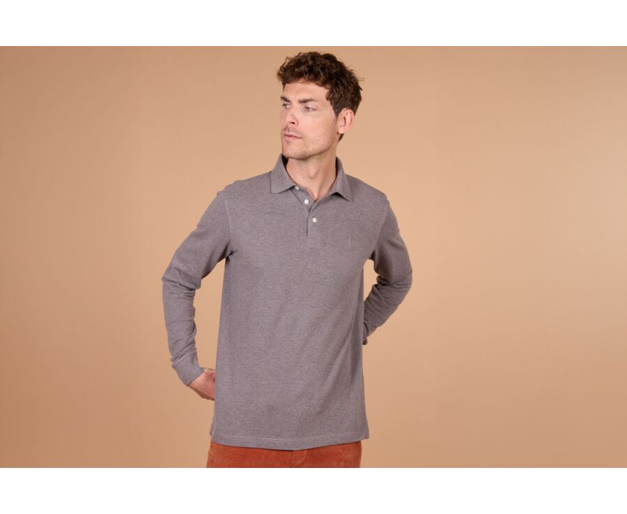 Polo manches longues homme Taupe Chiné - ALEC III ML