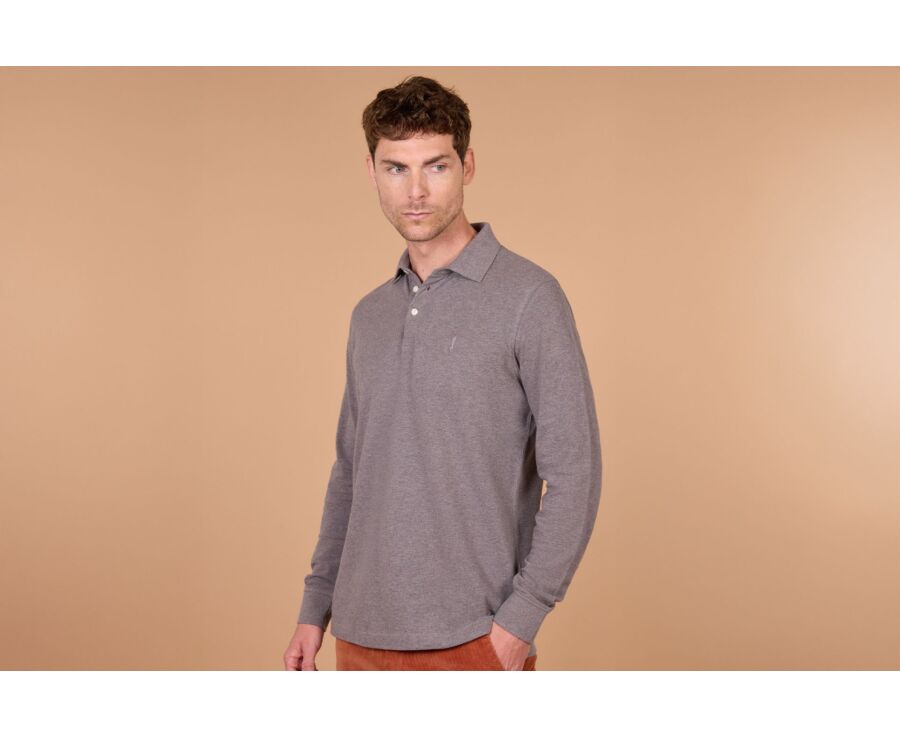 Polo manches longues homme Taupe Chiné - ALEC III ML