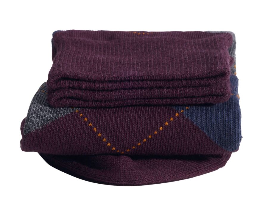 Chaussettes homme à motif losange bordeaux et gris