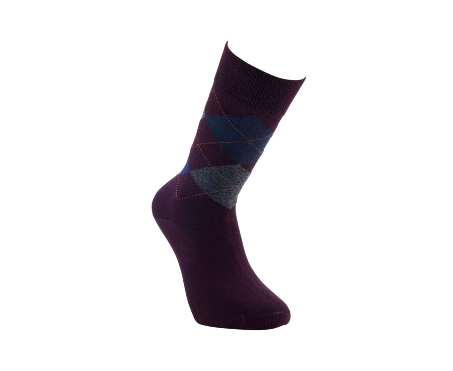 Chaussettes homme à motif losange bordeaux et gris