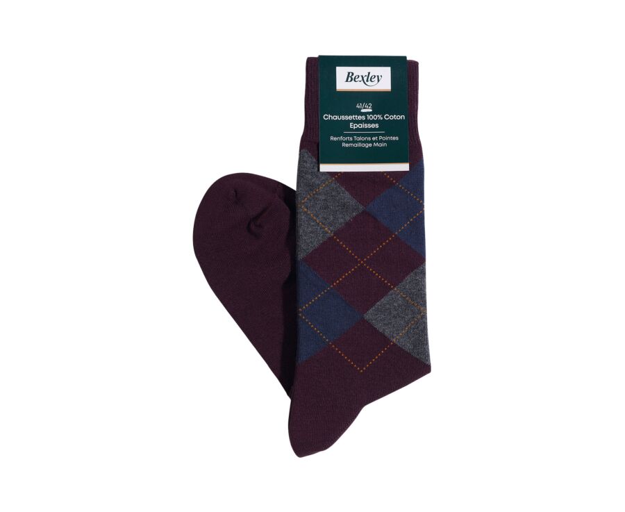 Chaussettes homme à motif losange bordeaux et gris