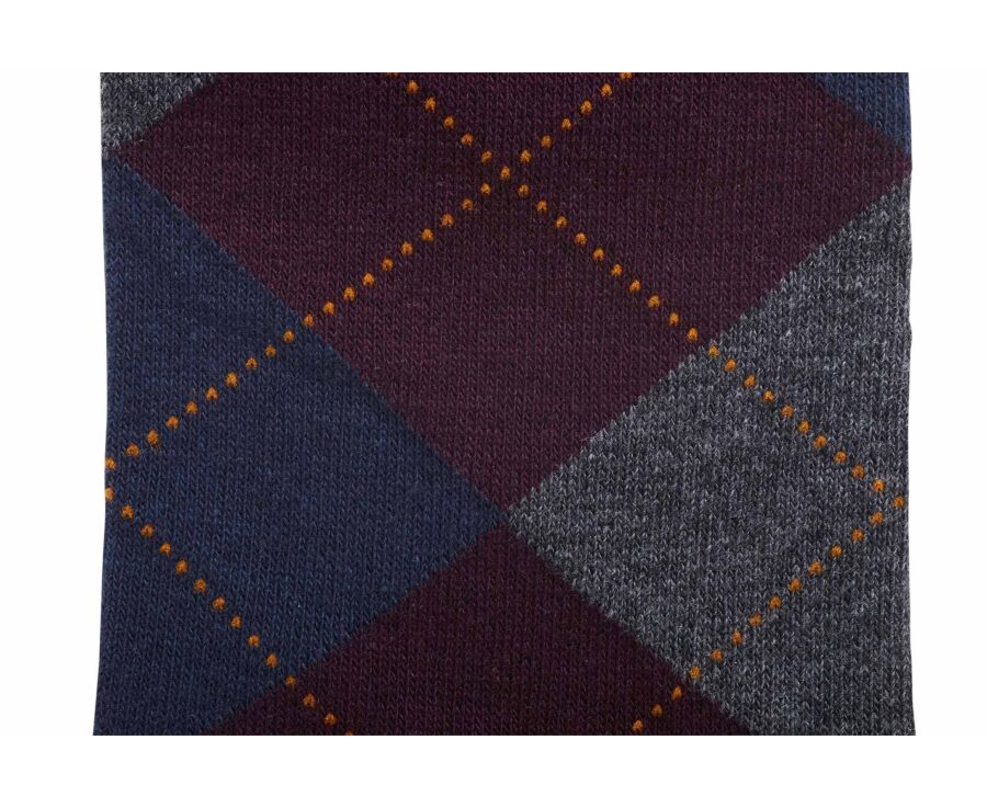 Chaussettes homme à motif losange bordeaux et gris