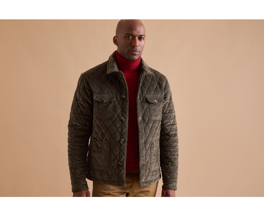 Veste Matelassée en Velours Olive Foncé pour Homme - FILIBERT