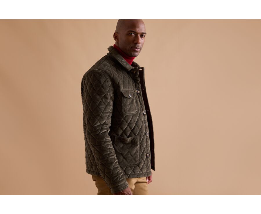 Veste Matelassée en Velours Olive Foncé pour Homme - FILIBERT