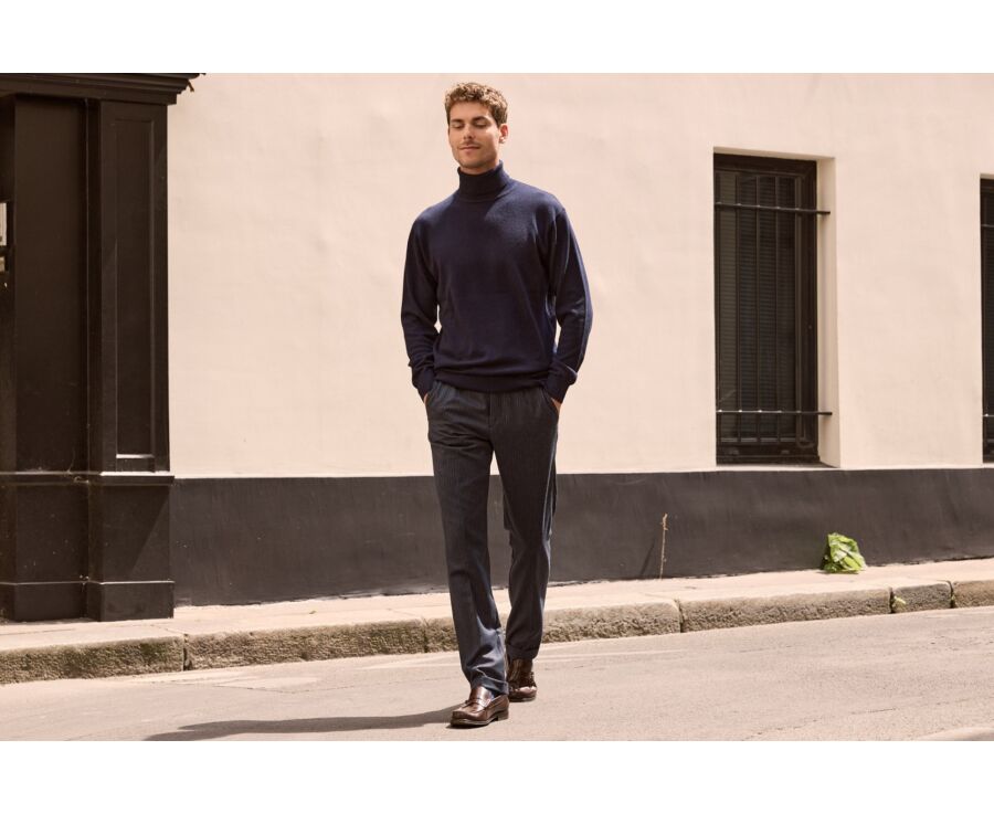 Pantalon de costume homme à rayures navy et gris - LAURIAN