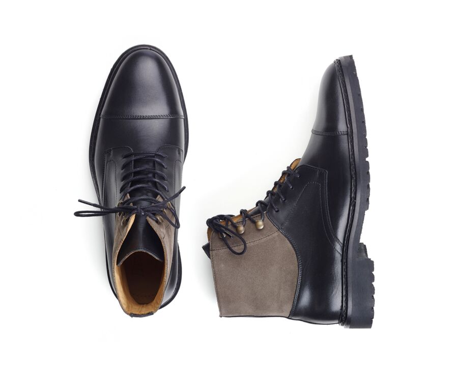 Derby boots homme - Noir et Velours Taupe - IRVING II GOMME