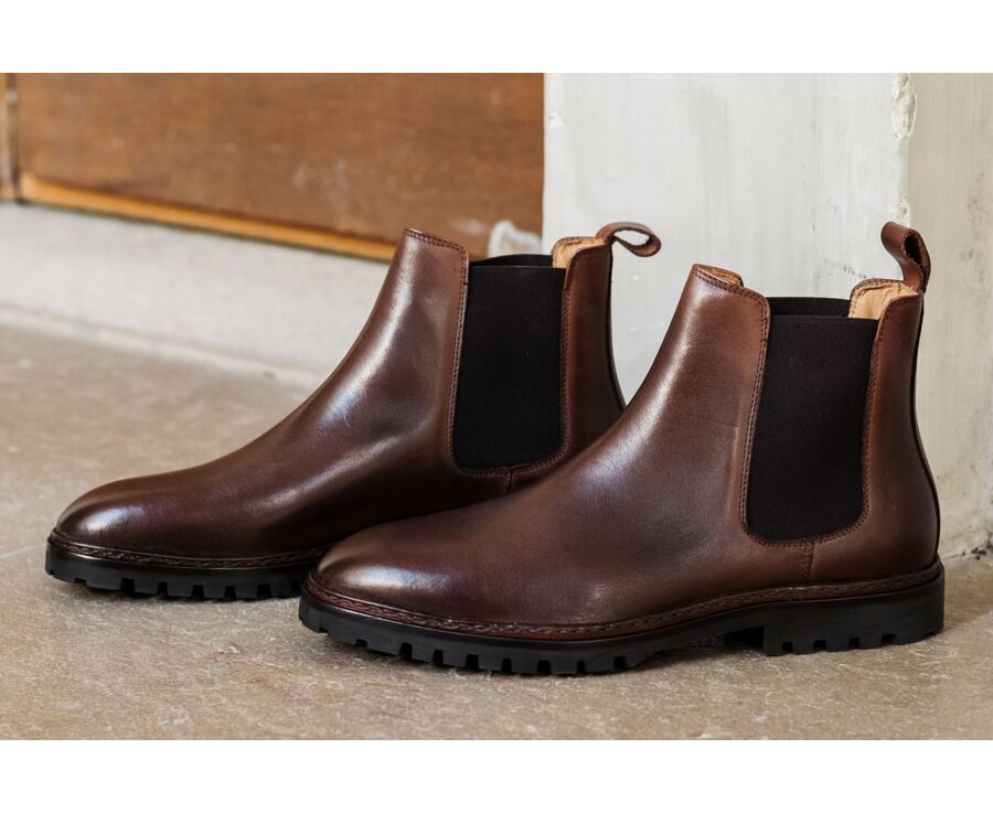 Chelsea boots homme Chocolat Patiné  - WALTERSTON GOMME