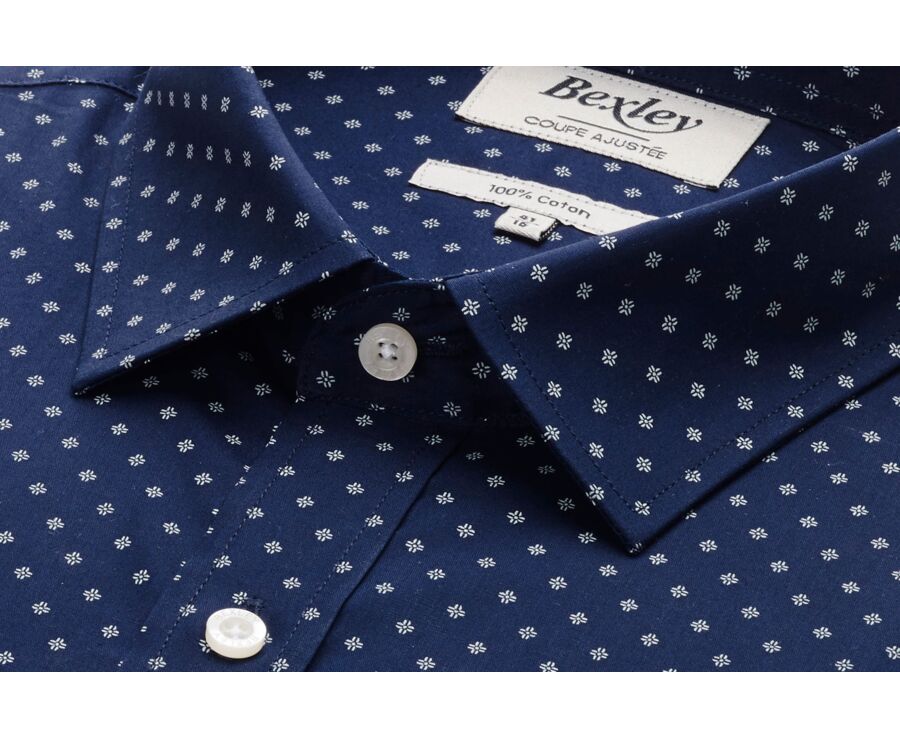 Chemise imprimée Navy motifs blancs - Col français - ALPHIDE