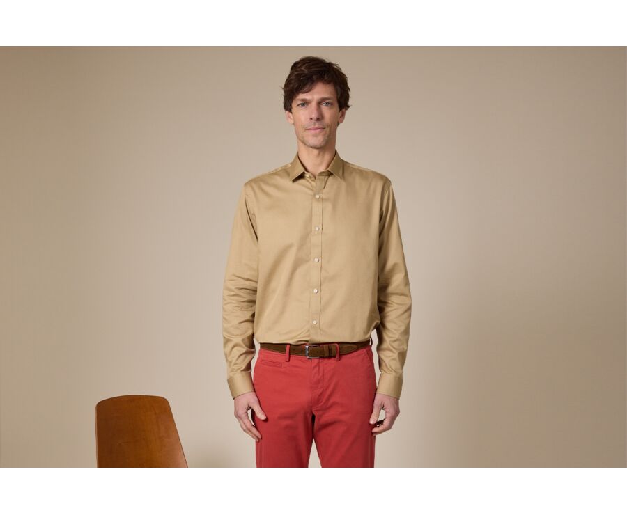 Chemise coton texturé Beige - Col Français - TILMOND