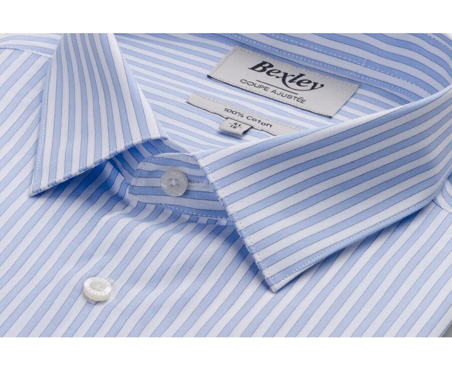 Chemise à rayures Bleu ciel et blanc - Col français - LEONDRE