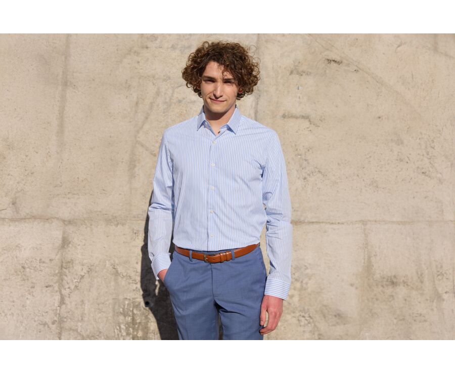 Chemise à rayures Bleu ciel et blanc - Col français - LEONDRE