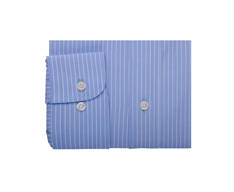 Chemise bleu imprimée rayures blanches - Col français - BERTHOD