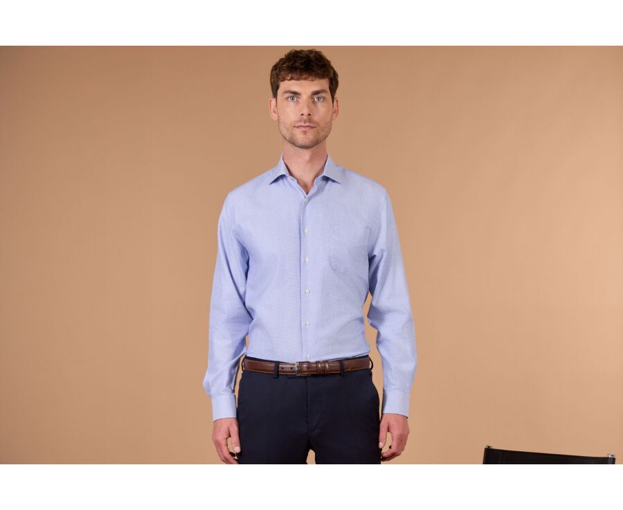 Chemise homme bleu océan à micro-motif - SAVINO