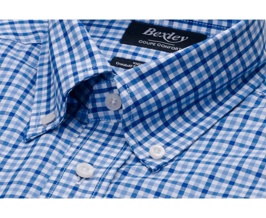 Chemise homme à carreaux fins bleu et bleu ciel - CULLEN