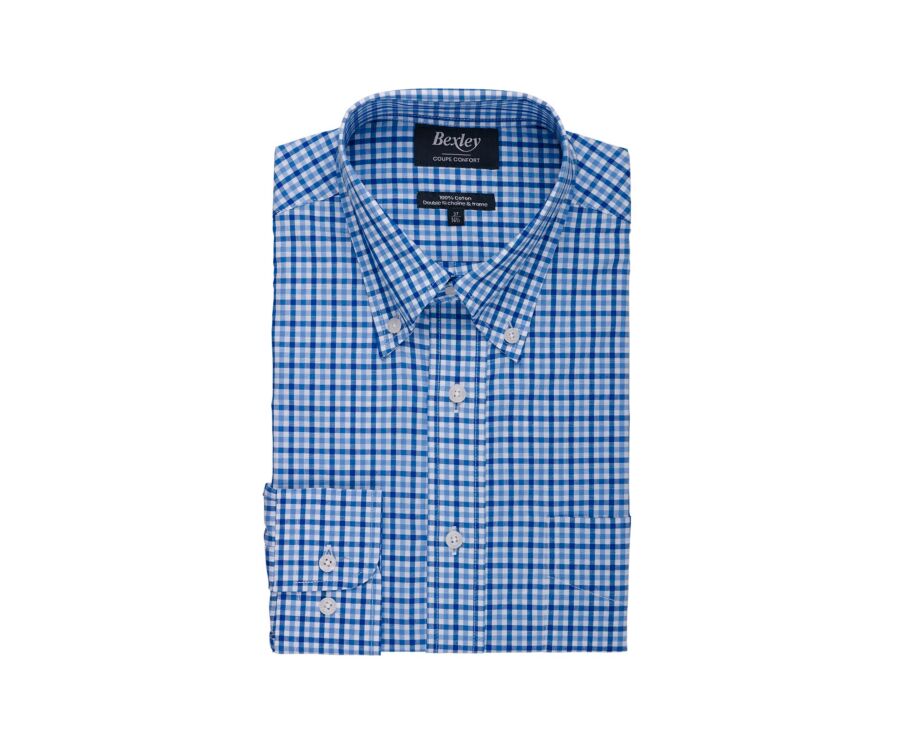 Chemise homme à carreaux fins bleu et bleu ciel - CULLEN