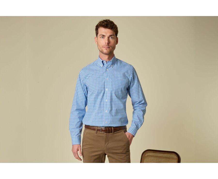 Chemise homme à carreaux fins bleu et bleu ciel - CULLEN