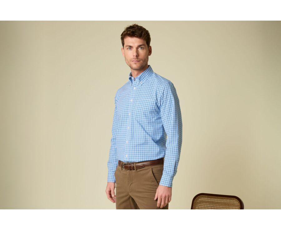 Chemise homme à carreaux fins bleu et bleu ciel - CULLEN