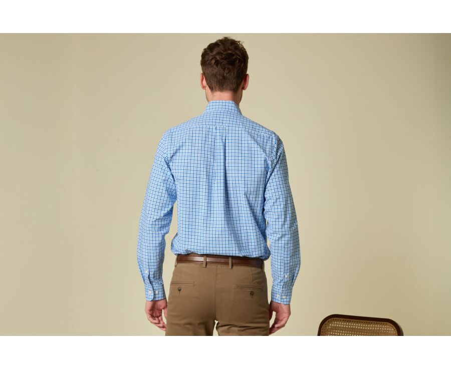 Chemise homme à carreaux fins bleu et bleu ciel - CULLEN