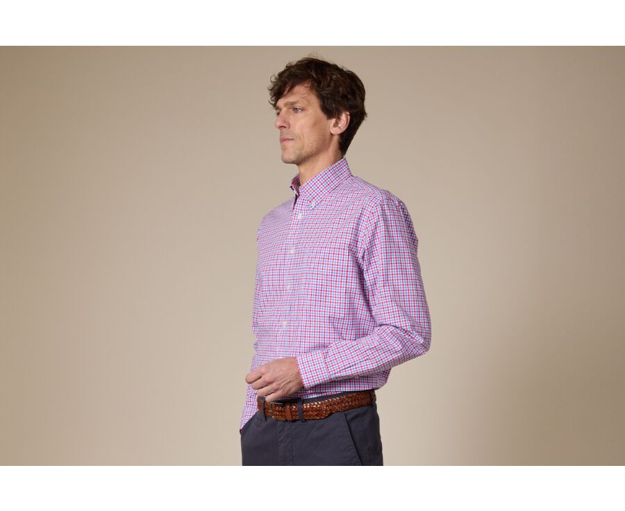 Chemise Homme coton carreaux blancs, bleue, rose   - CULLEN