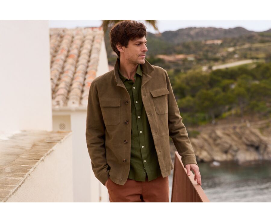 Veste Cuir Velours Kaki  - SEDRICK