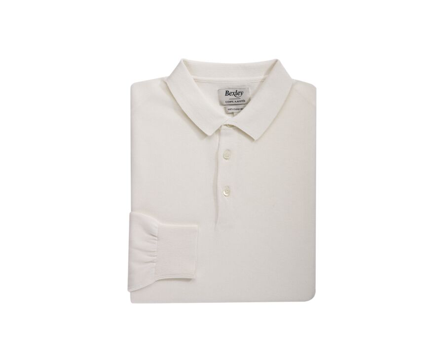 Pull tricot 100% coton Ecru - Col Polo - BRAIDEN ML