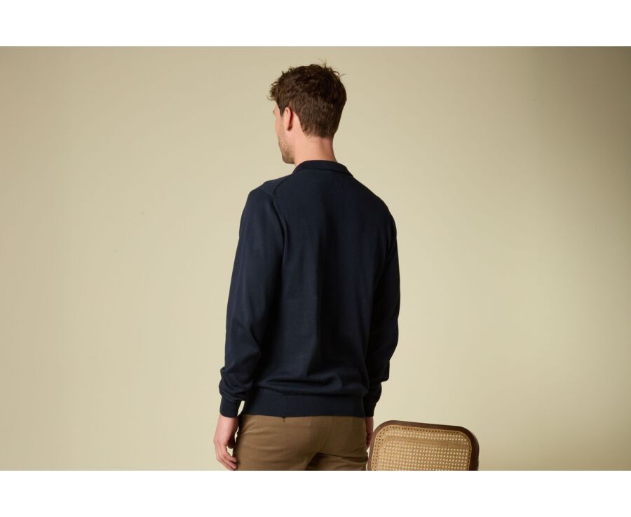 Pull tricot 100% coton Marine - Col Polo - BRAIDEN ML