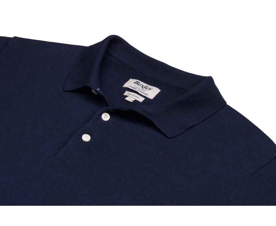 Pull tricot 100% coton Marine - Col Polo - BRAIDEN ML