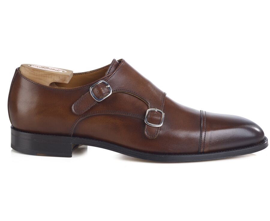 Chaussures pour homme Cognac Patiné - Double Boucle - LANGFORD