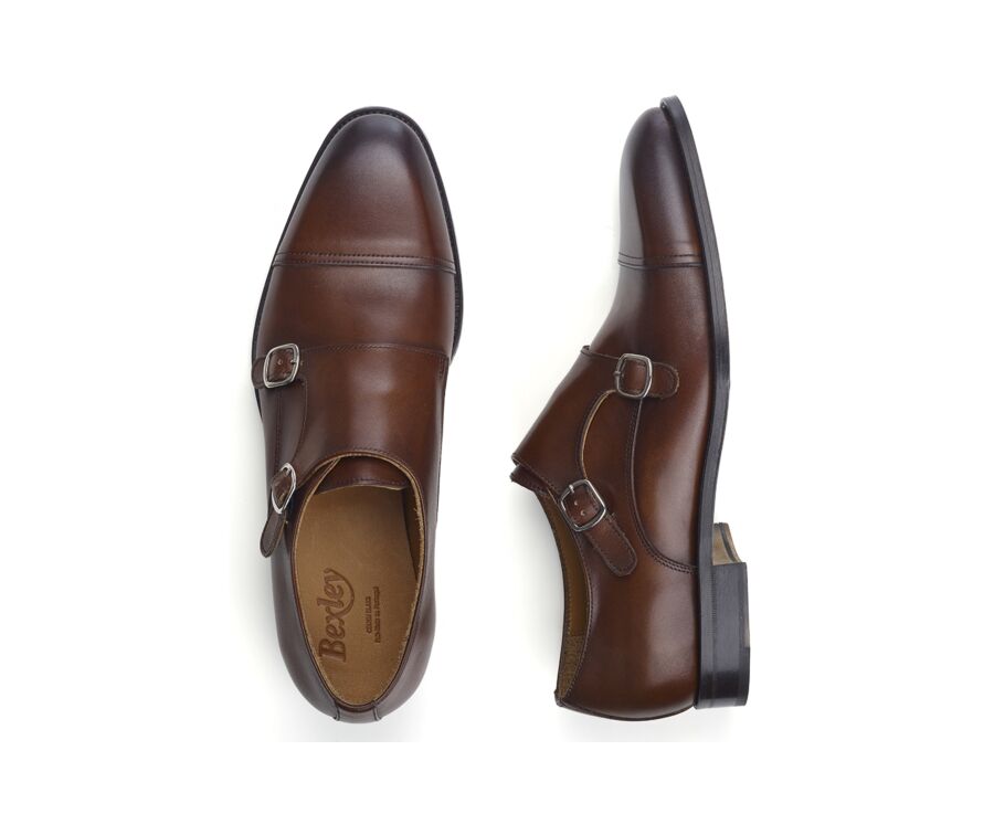 Chaussures pour homme Cognac Patiné - Double Boucle - LANGFORD