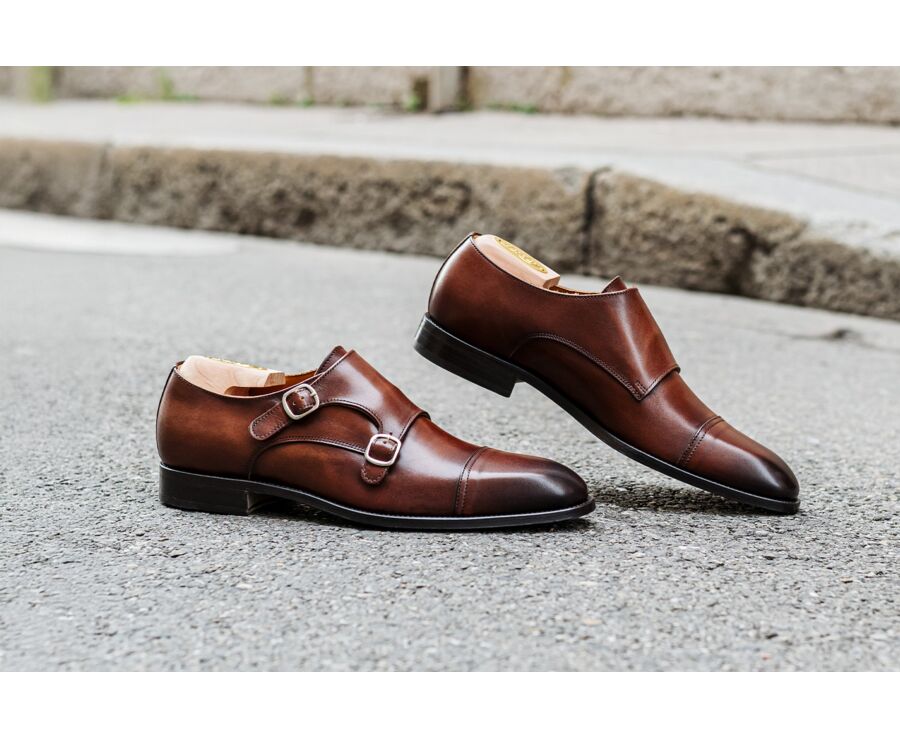 Chaussures pour homme Cognac Patiné - Double Boucle - LANGFORD