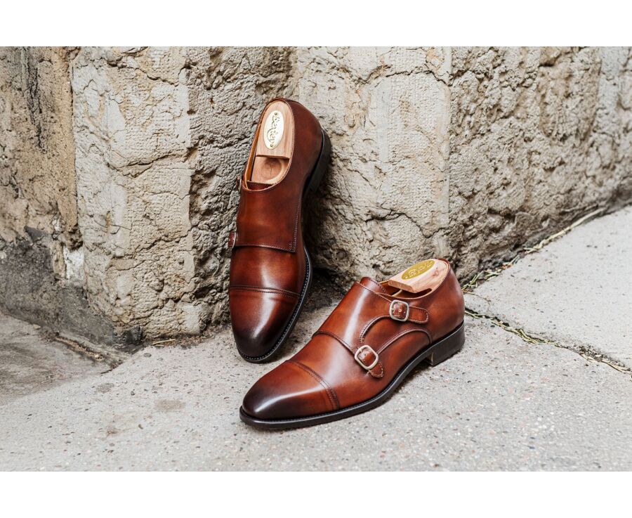 Chaussures pour homme Cognac Patiné - Double Boucle - LANGFORD