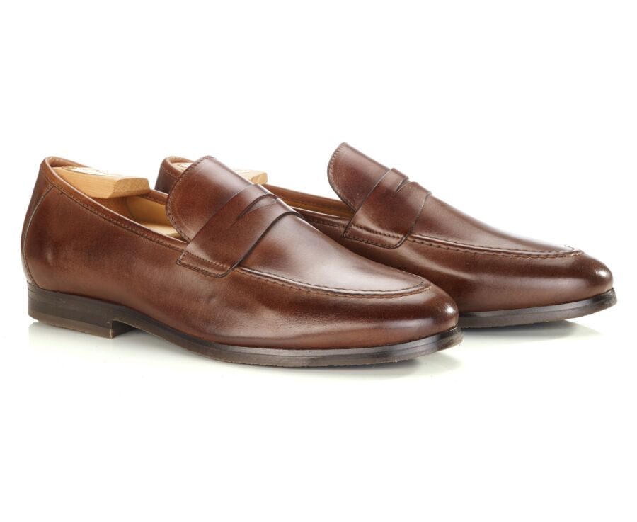 Mocassin homme Chocolat Patiné  - Semelle Gomme - DERVIO II GOMME