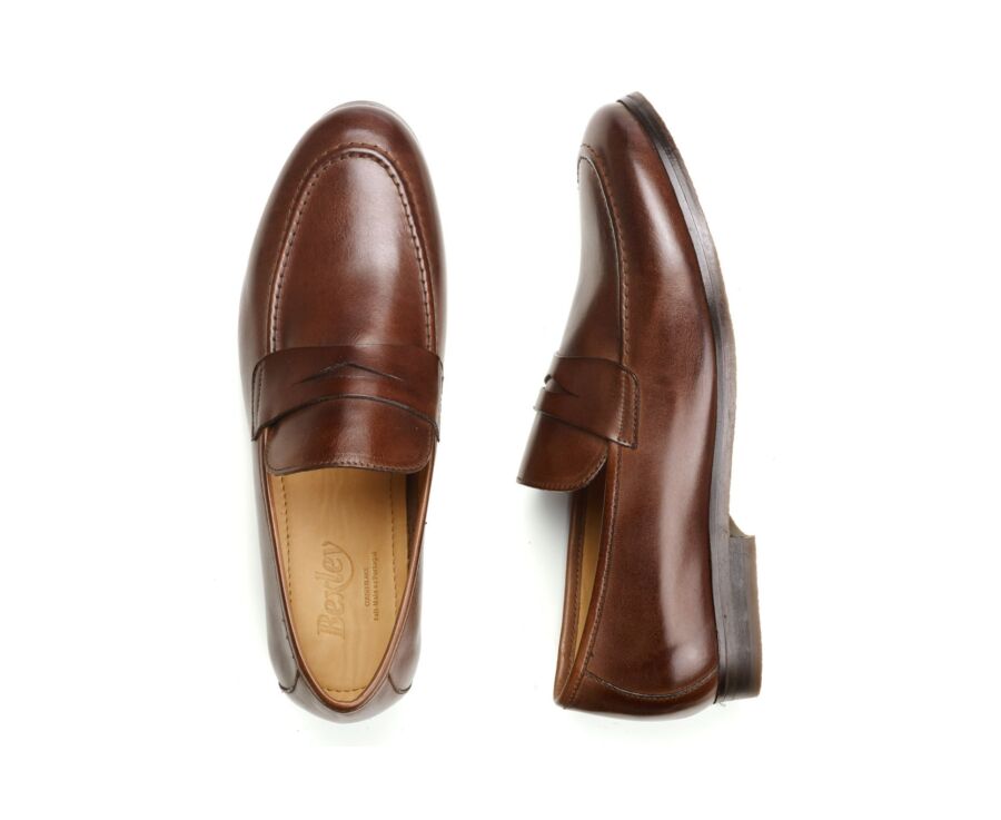Mocassin homme Chocolat Patiné  - Semelle Gomme - DERVIO II GOMME