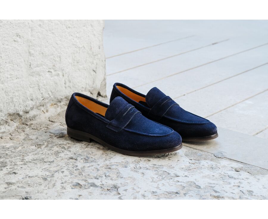 Mocassin homme Velours Marine - Semelle Gomme - DERVIO II GOMME