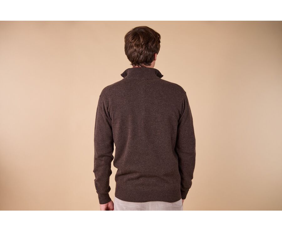 Pull col zippé homme laine - Chocolat Foncé et Bleu Foncé Chiné - KEYDEN II