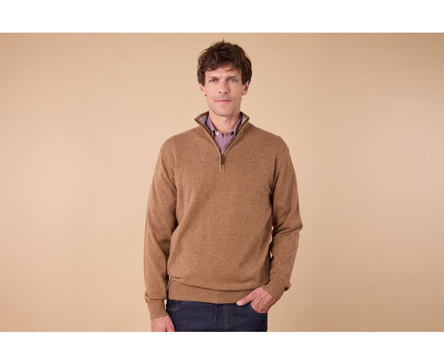 Pull col zippé homme laine - Noisette et Gris Chiné - KEYDEN II