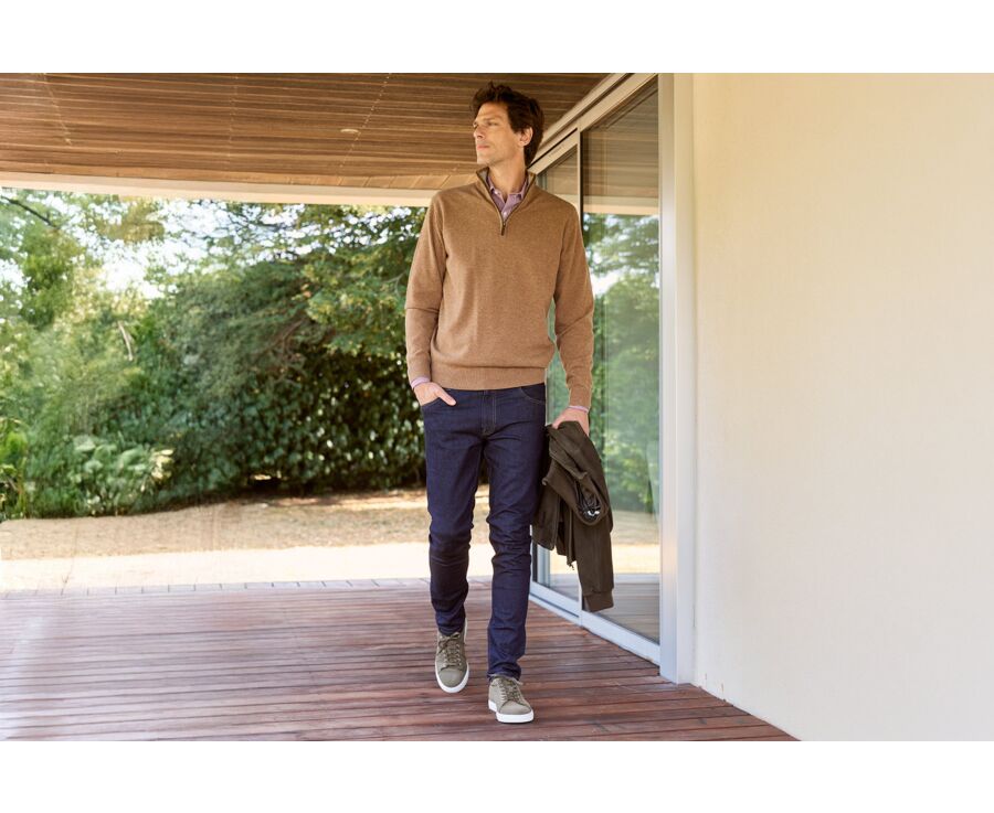 Pull col zippé homme laine - Noisette et Gris Chiné - KEYDEN II