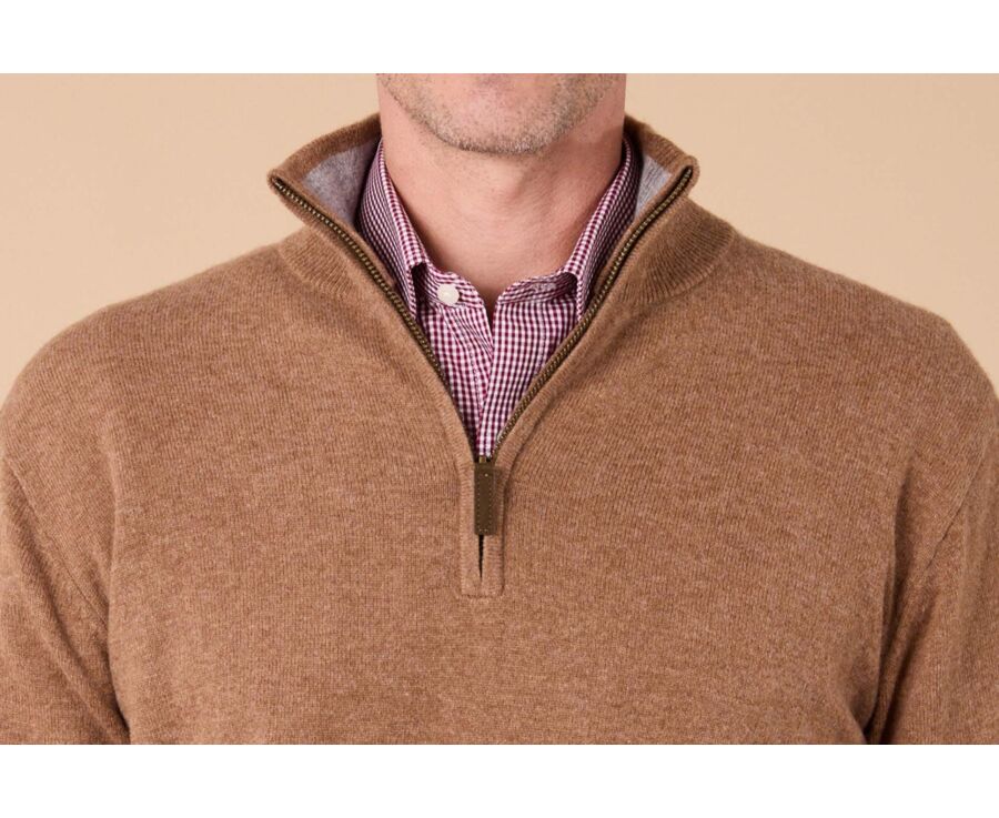 Pull col zippé homme laine - Noisette et Gris Chiné - KEYDEN II