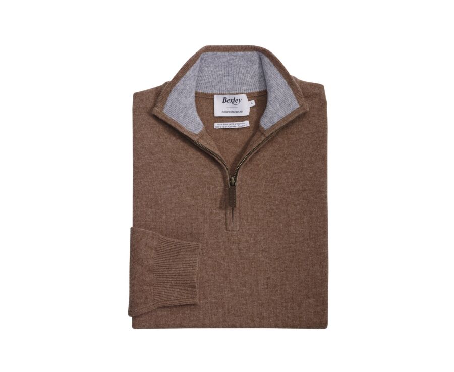 Pull col zippé homme laine - Noisette et Gris Chiné - KEYDEN II