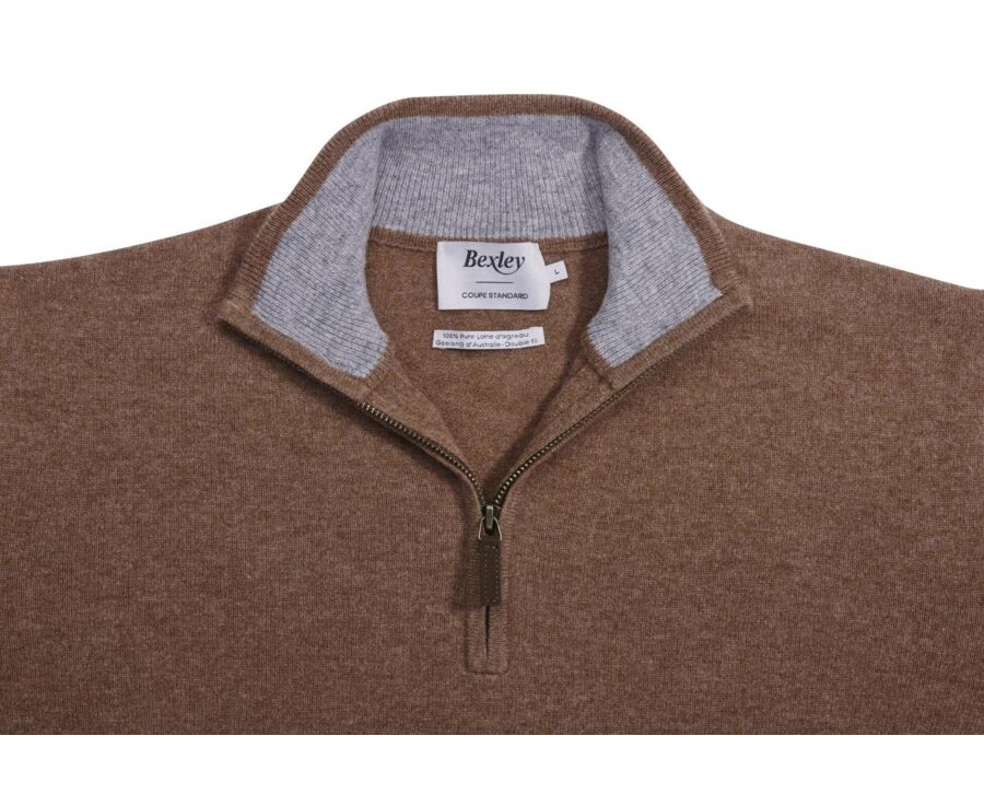 Pull col zippé homme laine - Noisette et Gris Chiné - KEYDEN II
