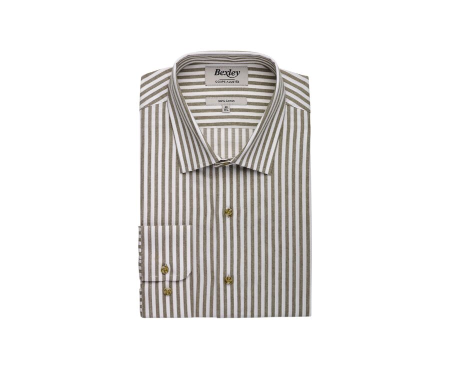 Chemise flanelle Homme - Rayures Ecru et Kaki - SIMION II