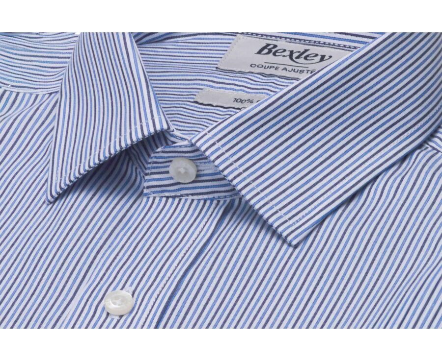 Chemise homme à fines rayures navy et bleues - FLORIEN