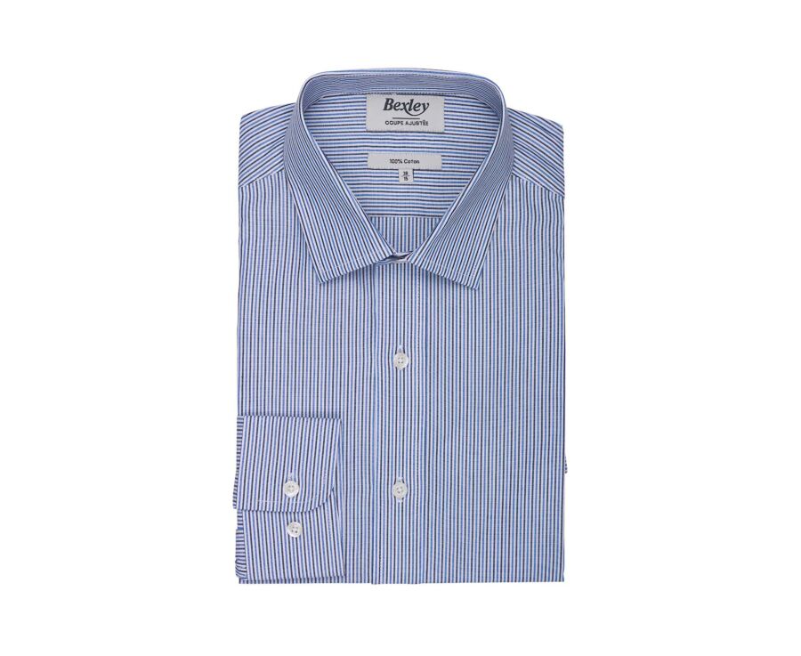 Chemise homme à fines rayures navy et bleues - FLORIEN