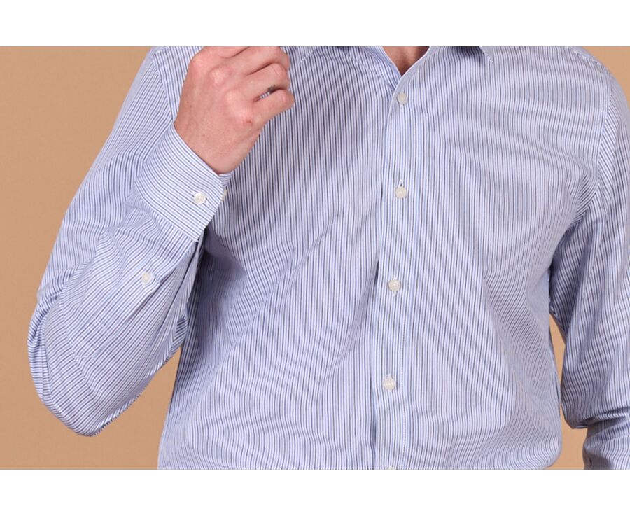 Chemise homme à fines rayures navy et bleues - FLORIEN